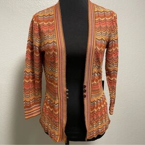 Ruby Rd. Multicolor Striped Scalloped Bottom Women's Boho Cardigan Size Small